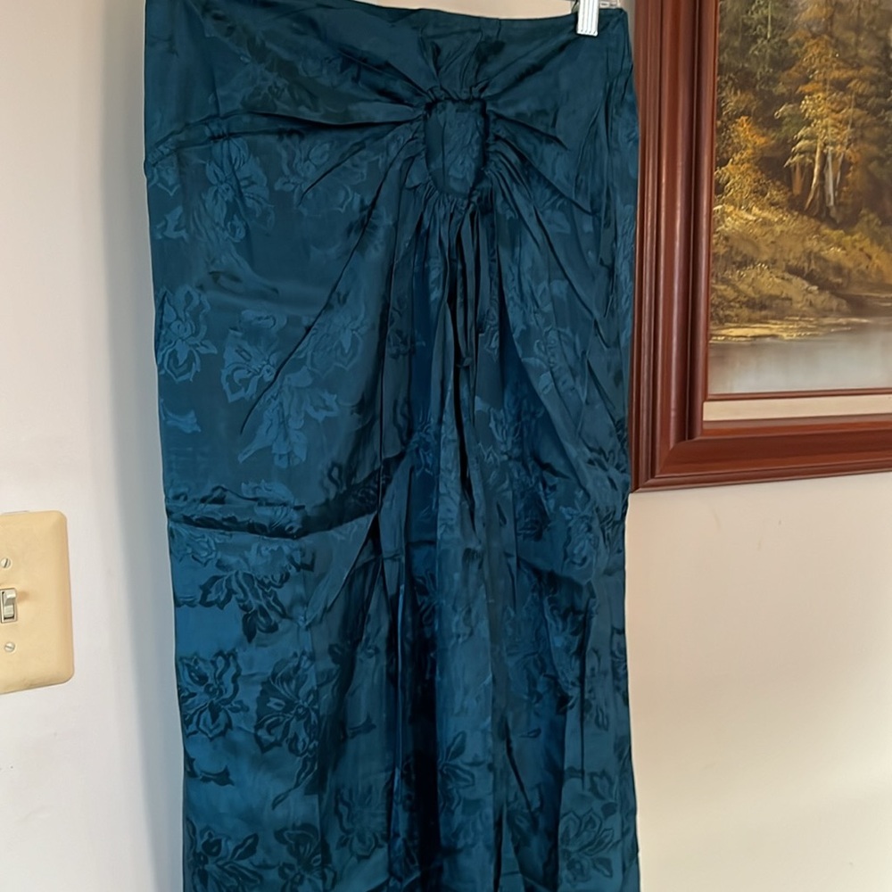 Teal Floral Maxi Skirt with Front Gather